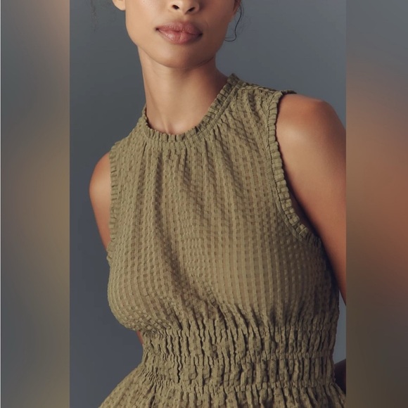 Anthropologie Maeve Smocked Halter Top Olive Green XS Boho Bohemian Chic Fall - Picture 2 of 13